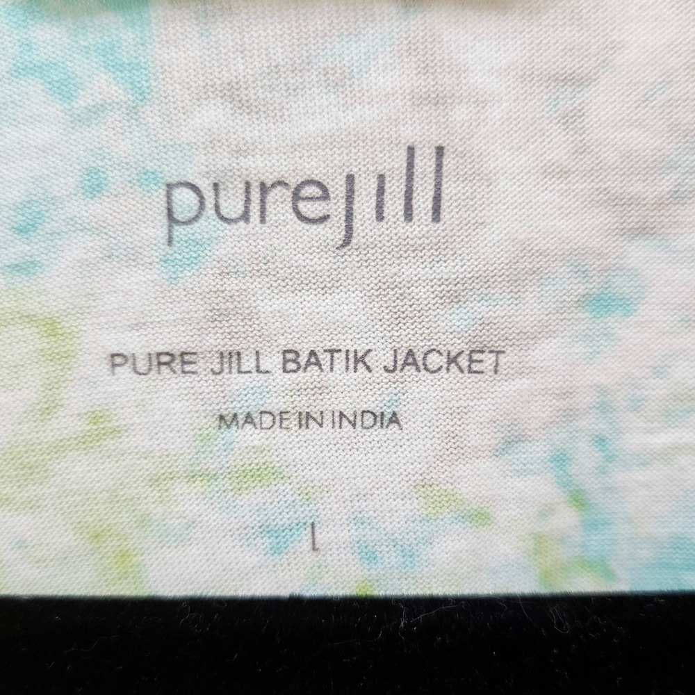 Pure Jill Batik Jacket Open Front Cardigan Pima Cotton Blend Green Blue L - Picture 4 of 9